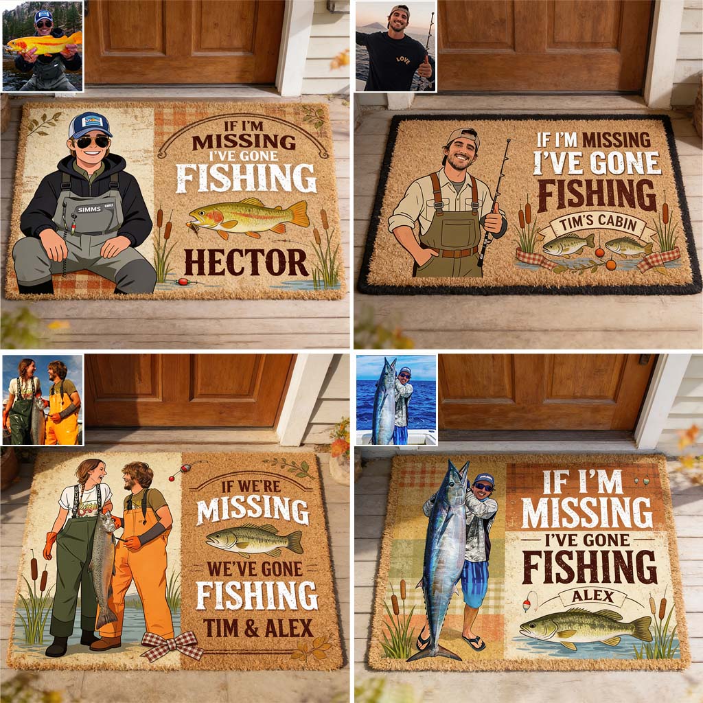 If I'm Missing I've Gone Missing - Personalized Fishing Shaped Doormat/ Rug