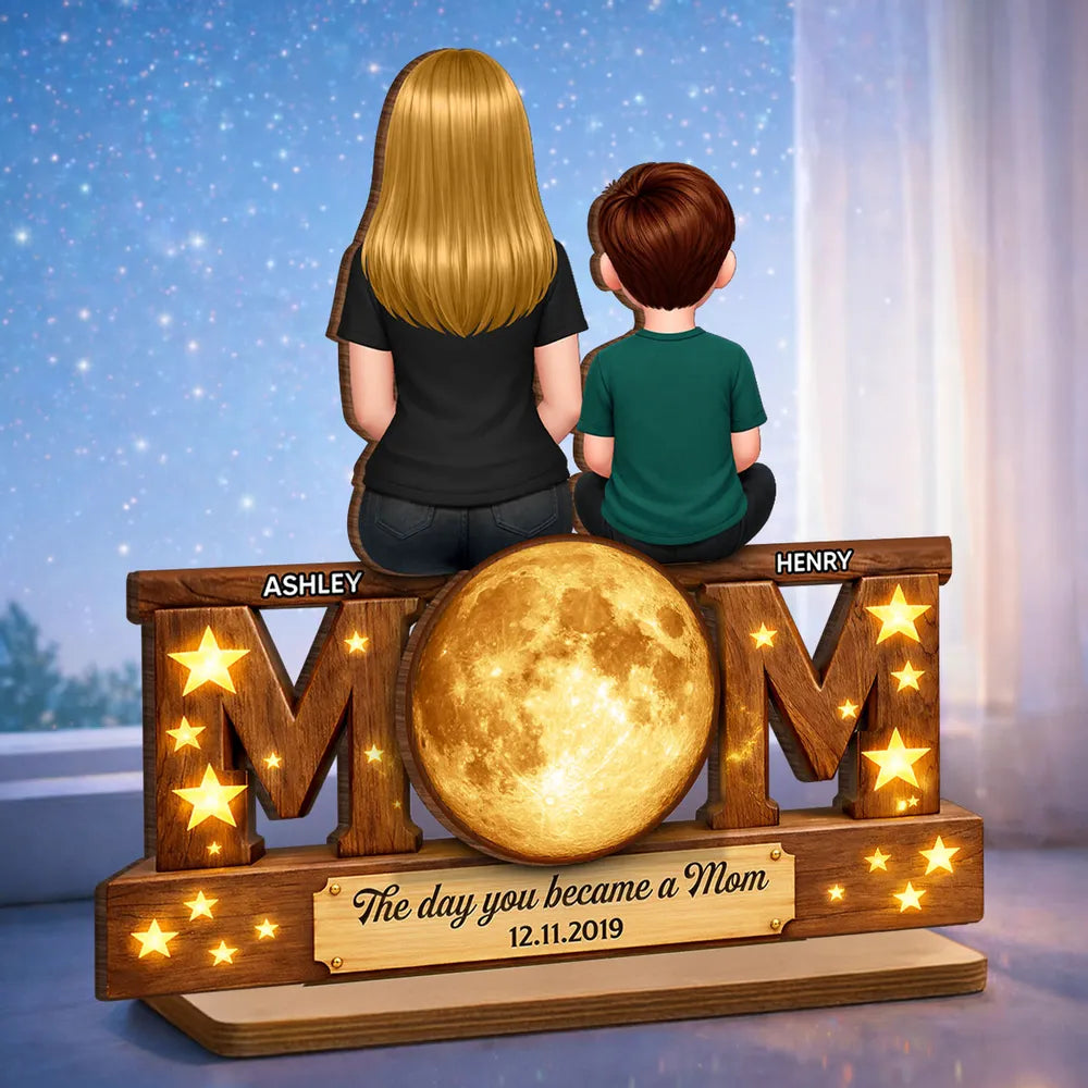 Personalized 2-Layer Wooden Plaque Mom and Daughter Sitting Together - Unique Mother's Day Gift for a Sweet Family Keepsake