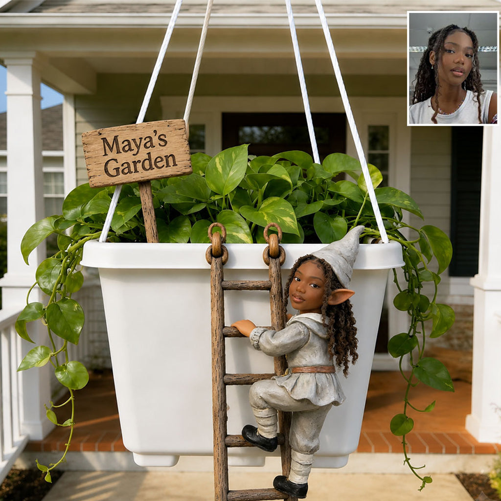 Funny Ladder Climbing Gnome - Personalized Gardening Hanging Pot