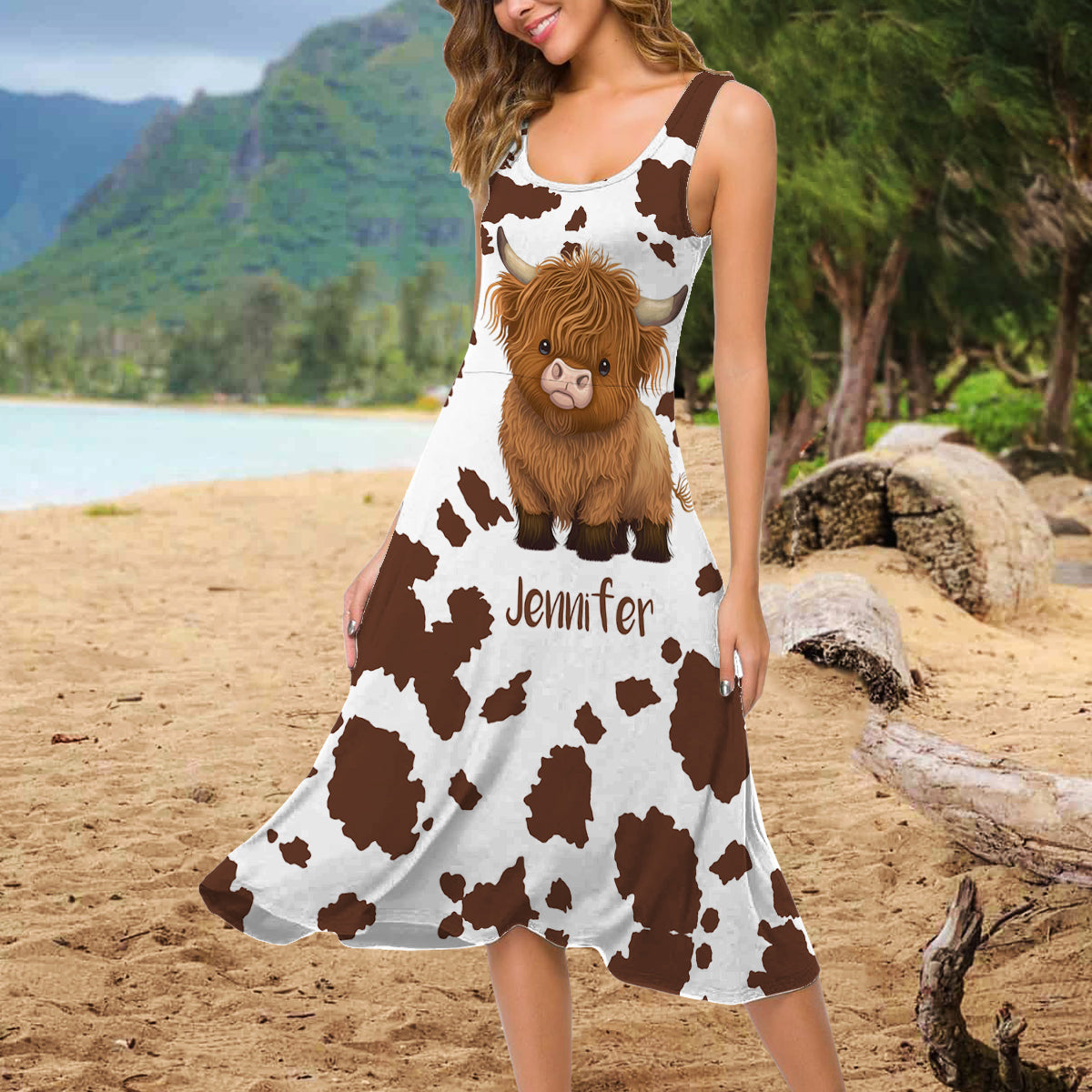 Just A Girl Who Loves Highland Cows - Personalized Highland Cow Sleeveless Dress