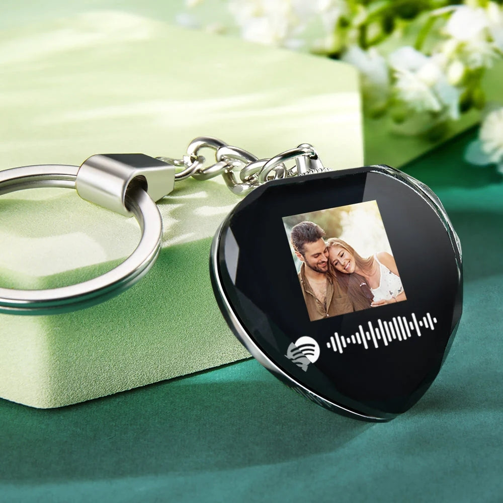 Custom Photo And Song Crystal Music Code - Personalized Keychain