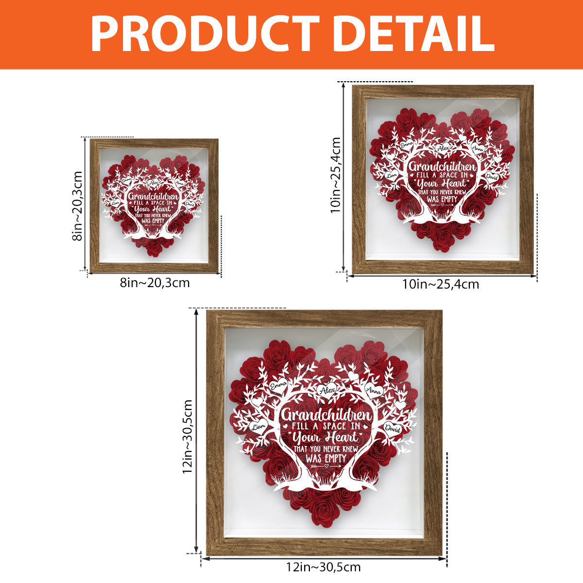 Grandchildren Fill A Space In Your Heart - Personalized Grandma Flower Shadow Box