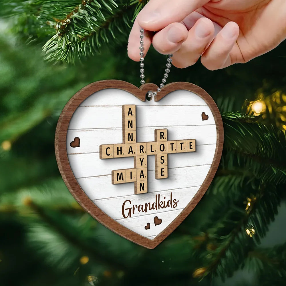 Personalized Grandkids 2-Layer Wooden Ornament - Heartfelt Family Keepsake for Grandparents