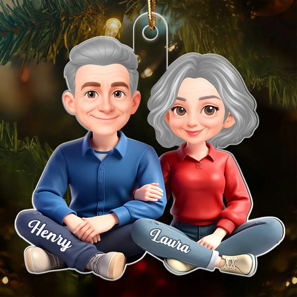 Personalized Couple Acrylic Ornament, Cute Cartoon Sitting Together, Unique Gift for Him or Her