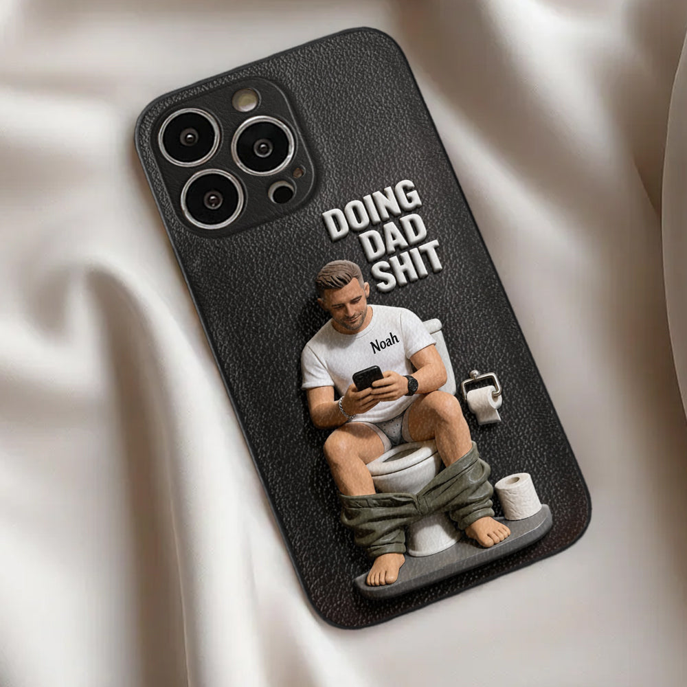 Doing Dad Shit - Personalized Father 3D Embossed Leather Phone Case