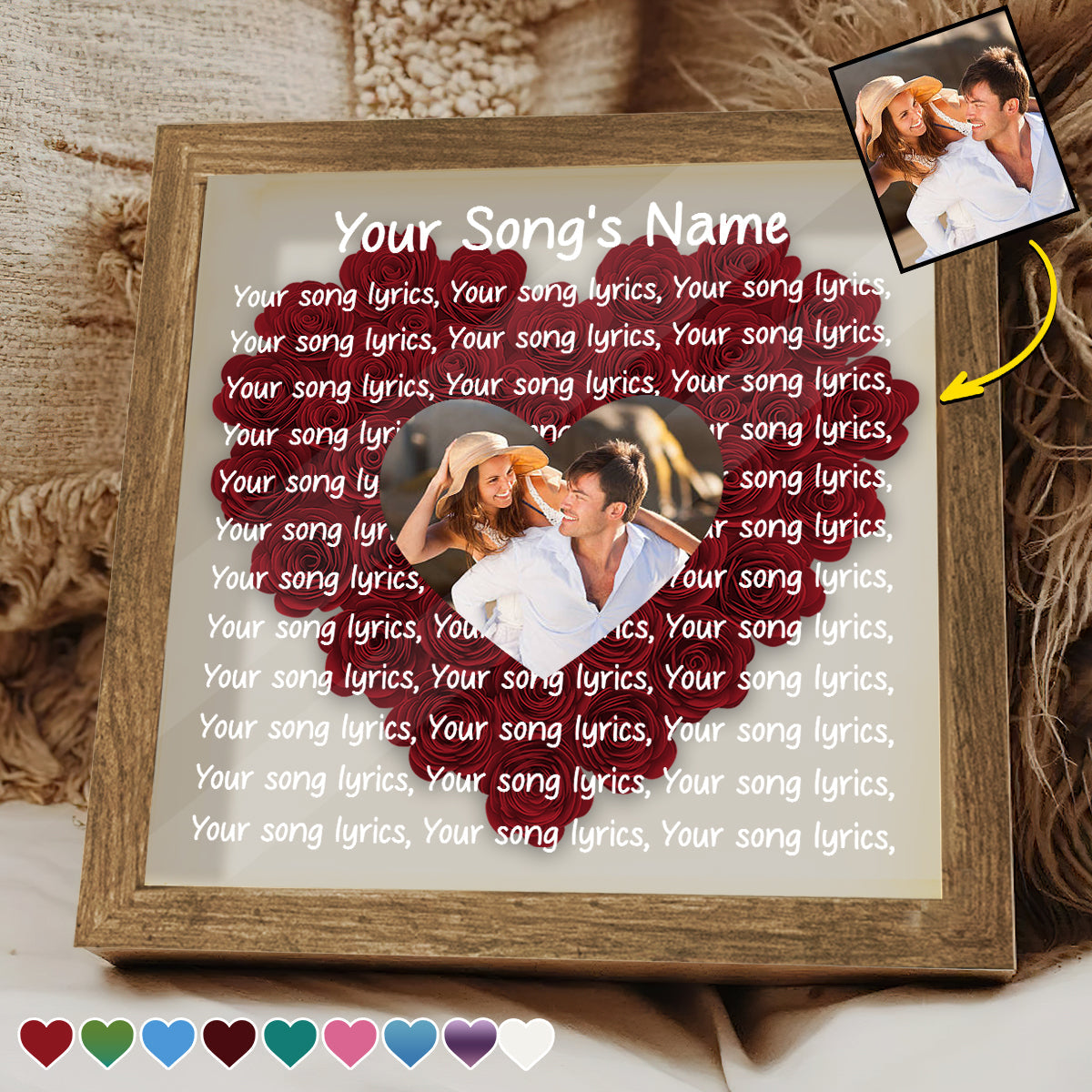 Custom Song Lyrics And Photo - Personalized Couple Flower Shadow Box
