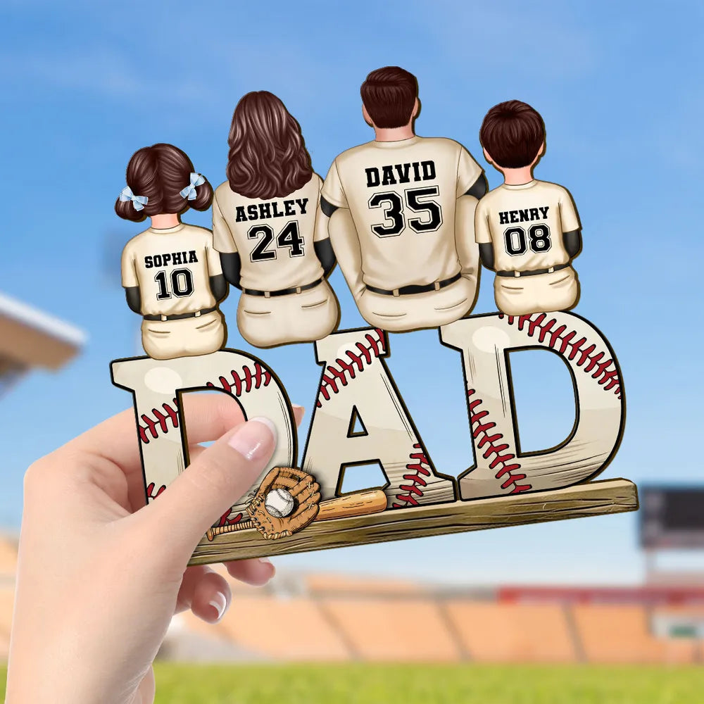 Family Baseball Theme – Custom Wooden Plaque for Dad, Personalized with Family Members and Jerseys – Ideal Father’s Day Gift
