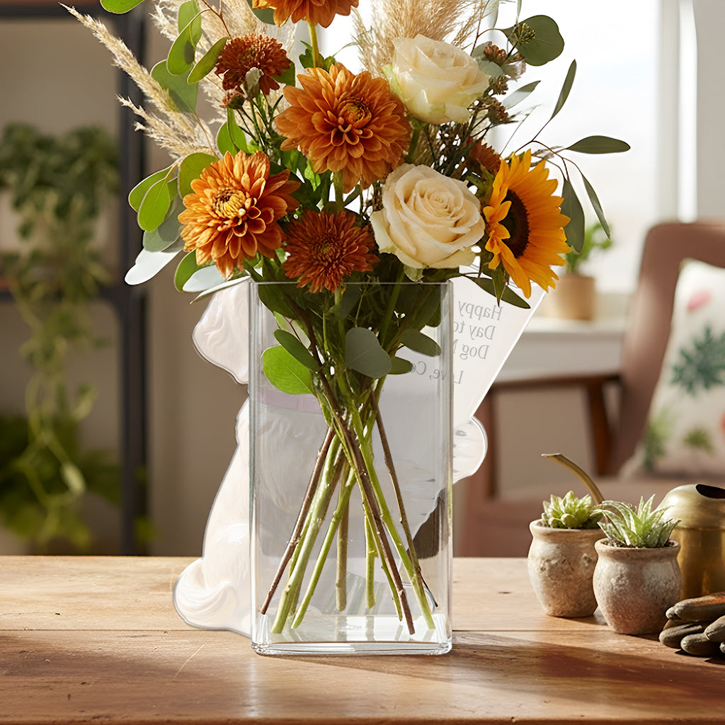 Flower Bouquet Vase - Perfect Gift For Dog Mom - Personalized Dog Acrylic Flower Vase