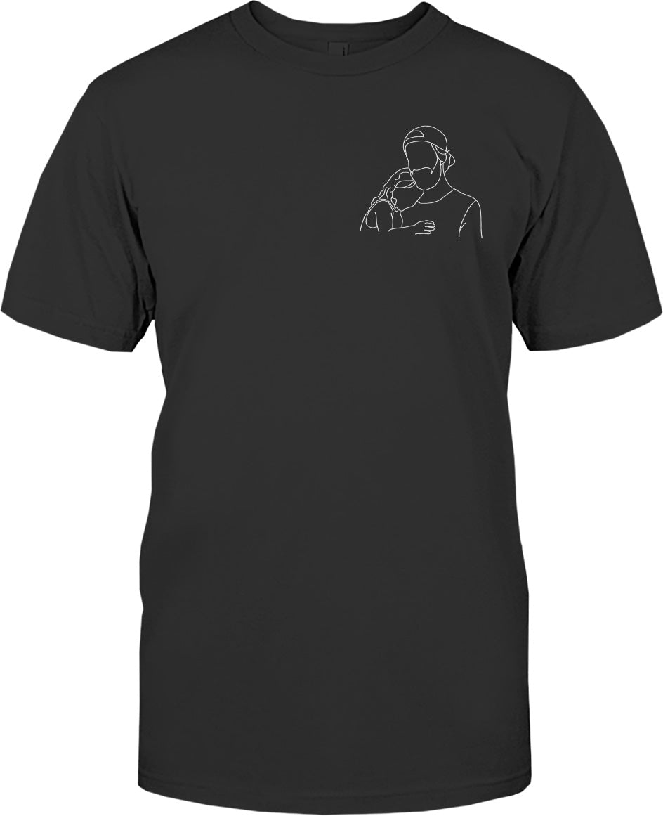 Custom Line Art - Personalized Step Dad Embroidered T-shirt