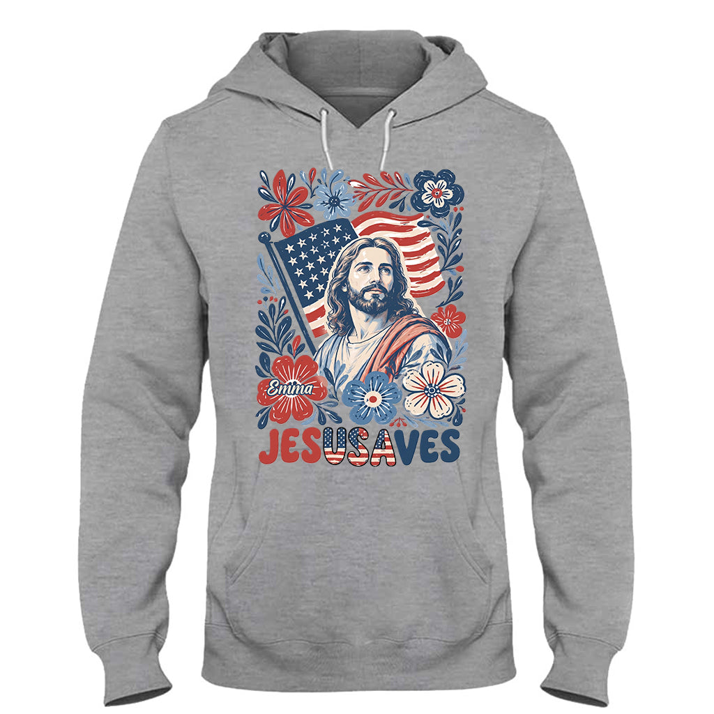 Jesusaves Floral 4th Of July - Personalized Christian T-shirt And Hoodie