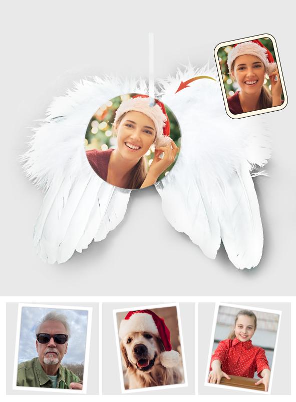 Forever In My Heart - Personalized Memorial Angel Feather Wings Hanging Ornament