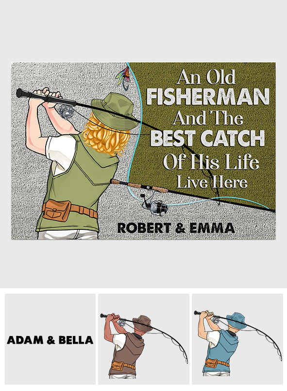 An Old Fisherman And The Best Catch Of His Life - Personalized Fishing Doormat