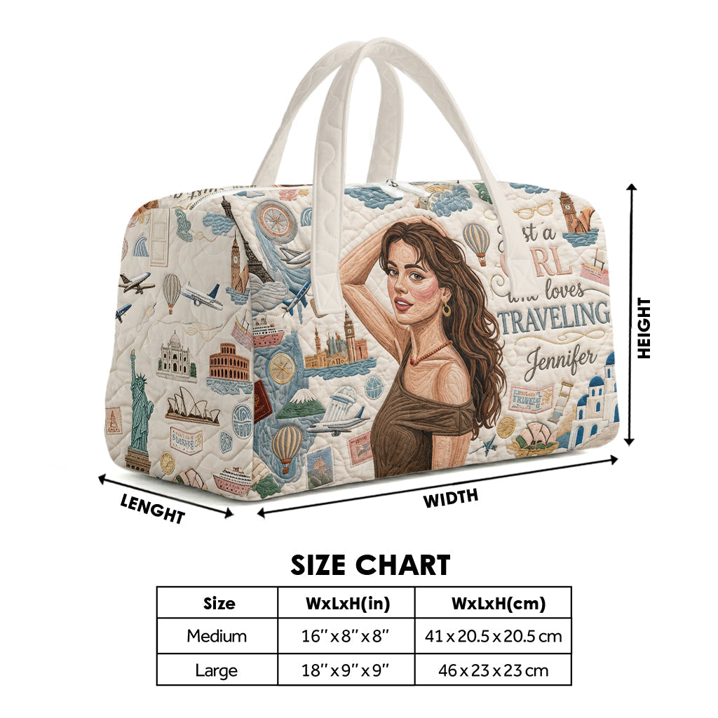 Just A Girl Who Loves Traveling - Personalized Travelling Quilted Duffle Bag