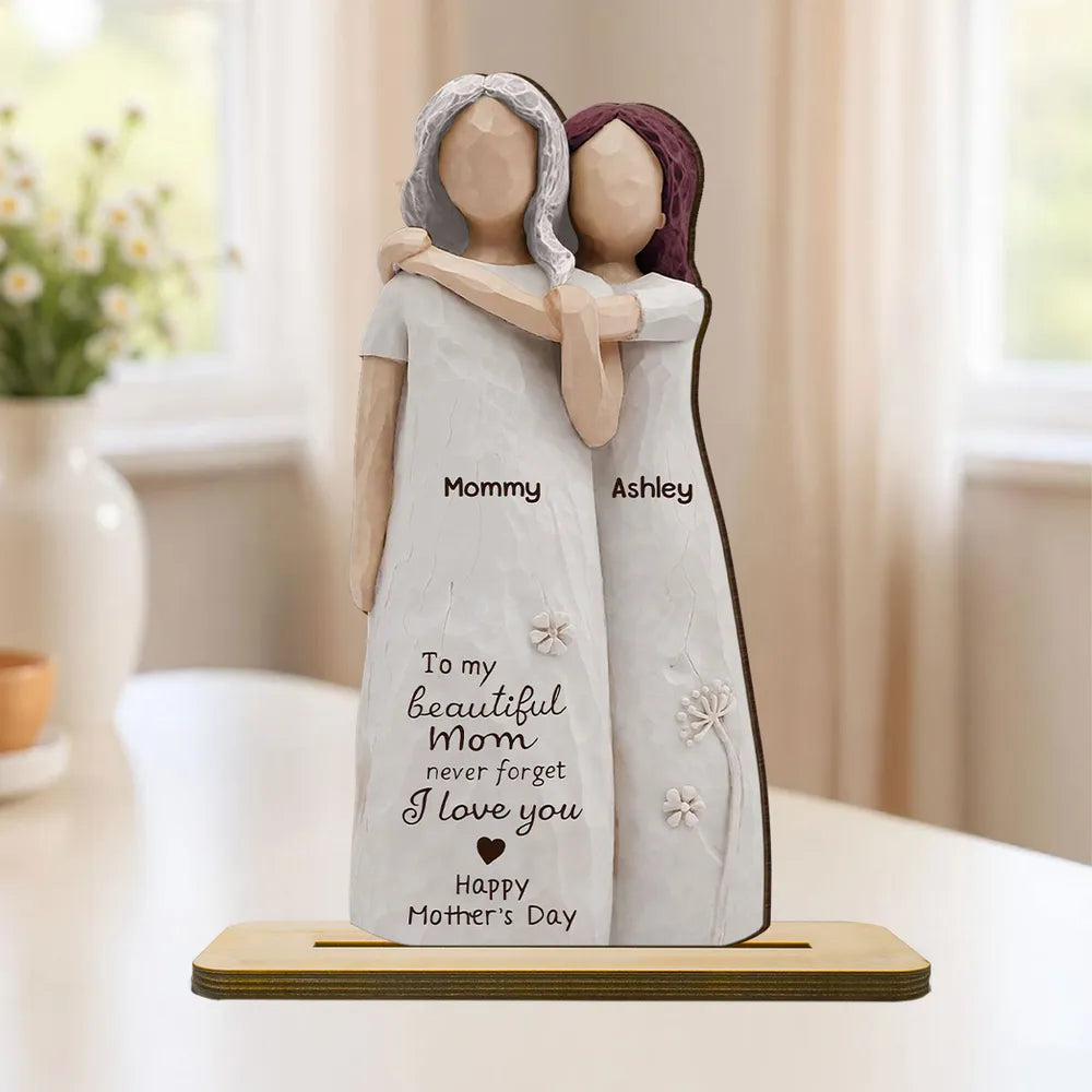 2-Layer Wooden Plaque, Personalized Mom Quote with Warm Neutral Figurine Style, Sweet Sentimental Gift for Mom