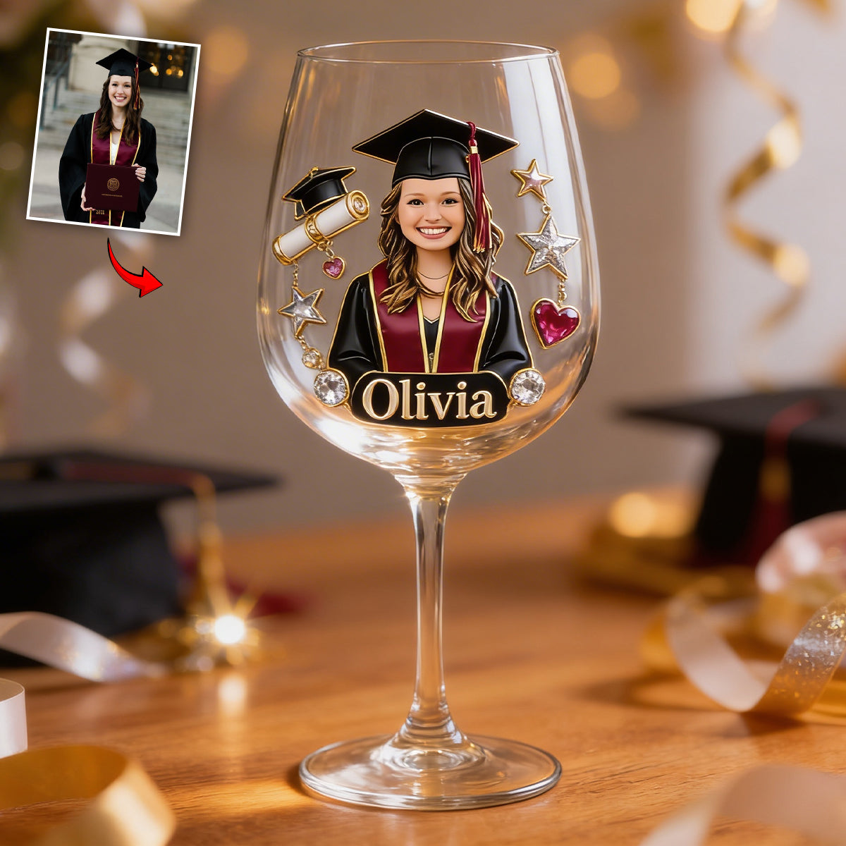 Custom Any Photo Graduation Party Gift - Personalized Graduation Wine Glass With Long Stem