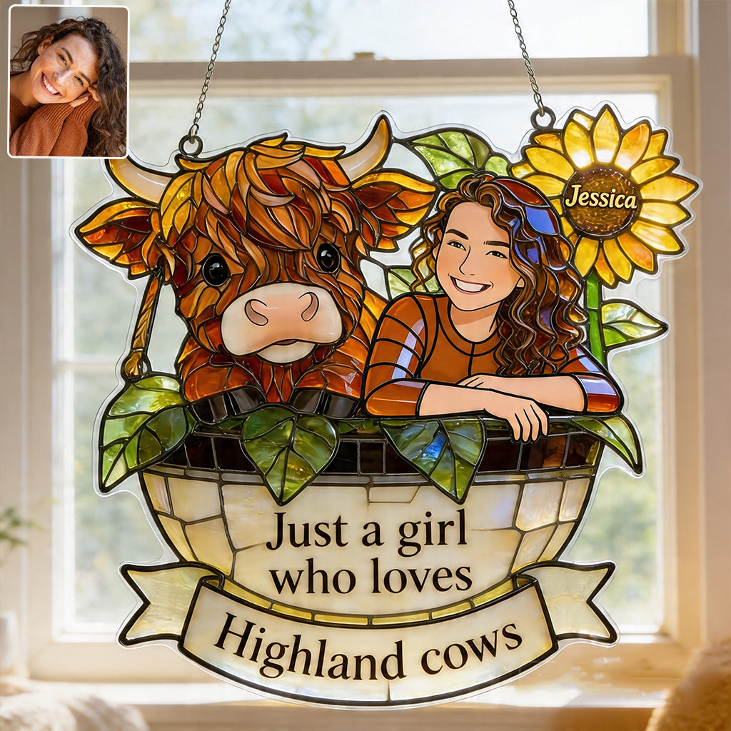 Custom Any Photo - Personalized Highland Cow Window Hanging Suncatcher Ornament