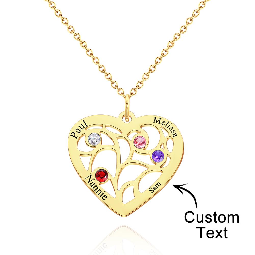 Our Family - Personalized Family Name Heart Pendant Necklace with Birthstone