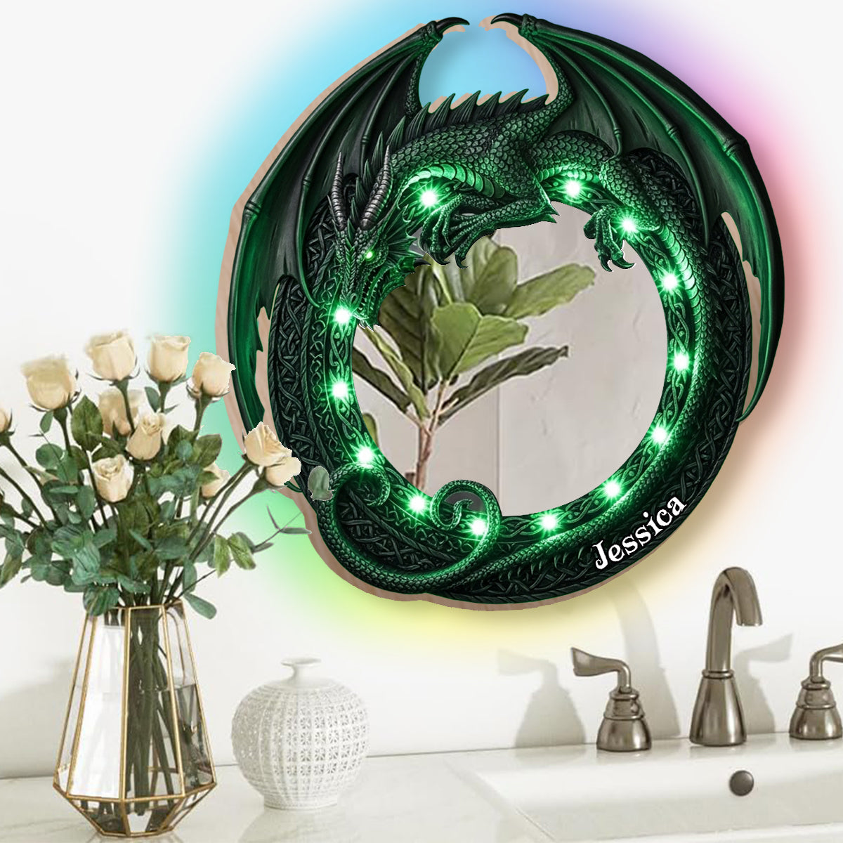 Amazing Dragon - Personalized Dragon Wall Mirror With LED Light