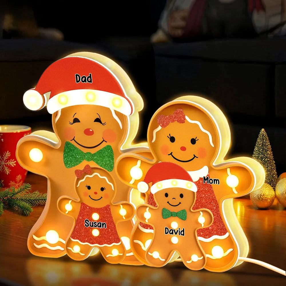 Family Acrylic Light Box – Personalized Gingerbread Christmas Decoration, Clear and Collectible Holiday Gift