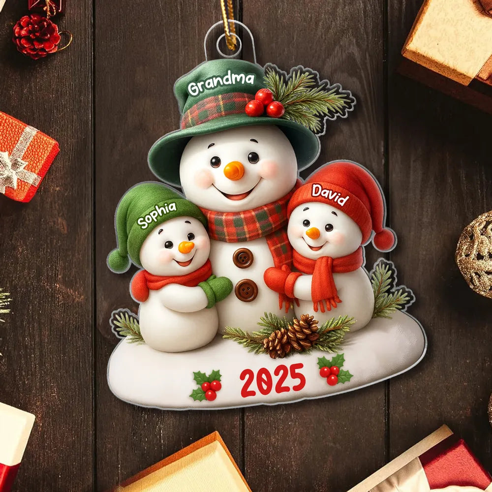 Acrylic Ornament Snowman Family Design for Holiday Décor, Warm Festive Accent, Gift-Ready for Grandma and Family