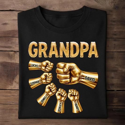 Grandpa Strong Fist Bump Classic Tee - Personalized Family Hands Design, Unique Gift for Dad or Grandpa