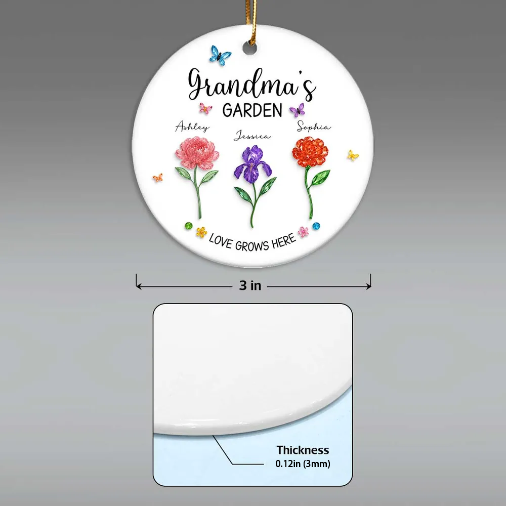 Grandma’s Garden Ceramic Ornament — Love Grows Here, a Beautiful Gift Full of Blooming Memories