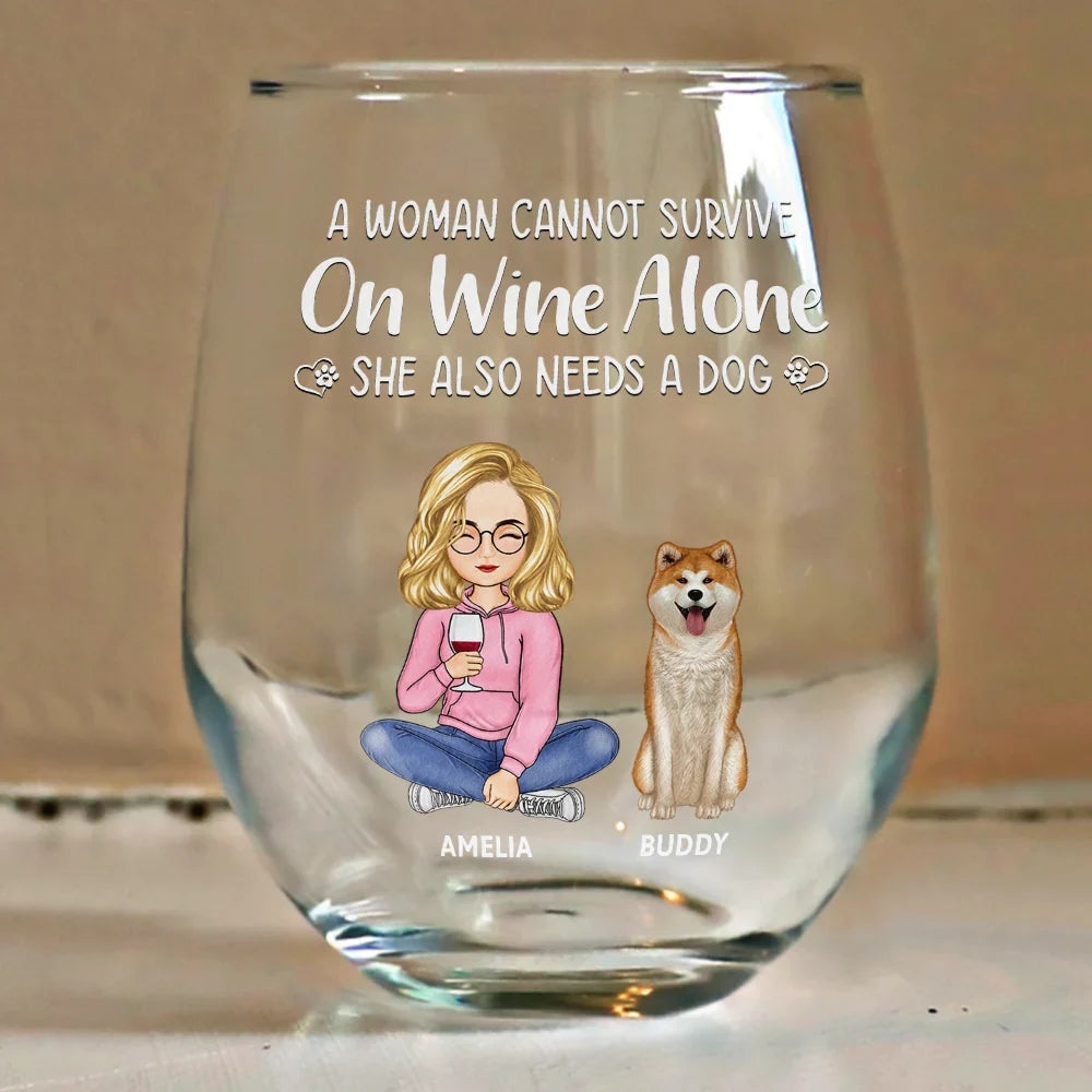 Personalized Women’s Wine Glass - Special Gift for Dog Mom, Dog Dad - Valentine's Day Keepsake for Couples, Pet Lovers, and Families
