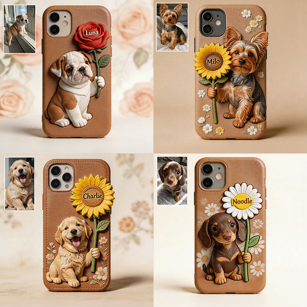 Custom Any Photo - Personalized Dog 3D Embossed Leather Phone Case