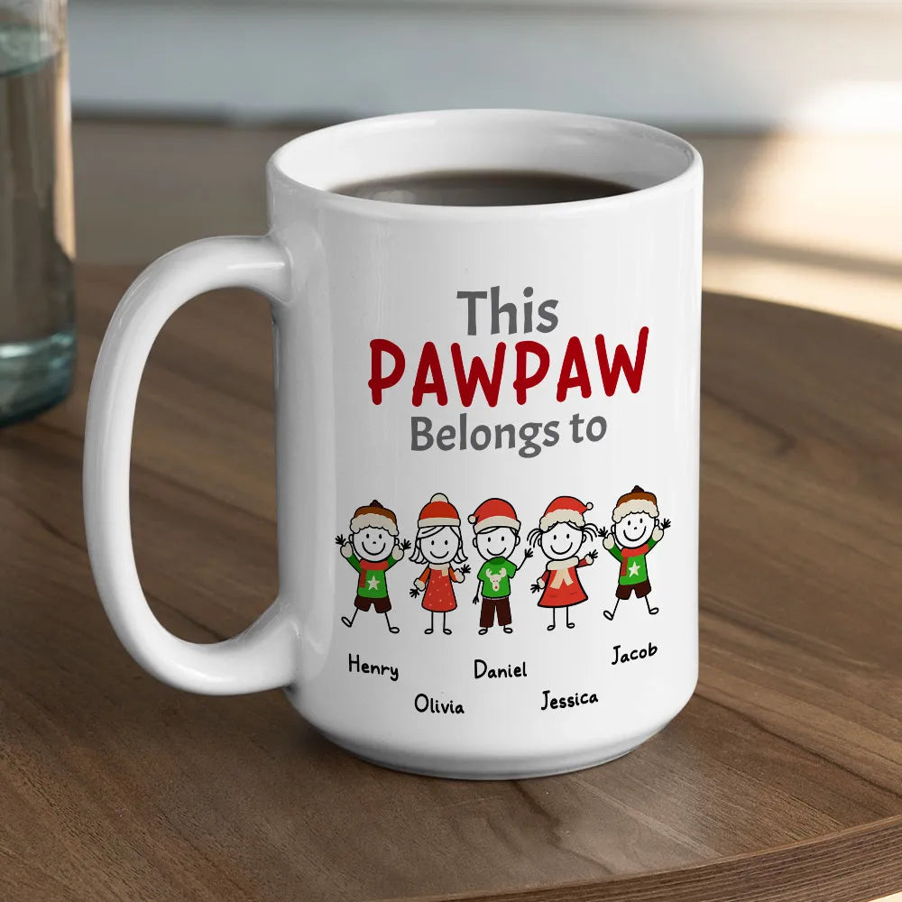 Custom “This Grandpa Belongs To” Mug – Holiday Stick-Figure Art, Unique Personalized Gift for Grandpa