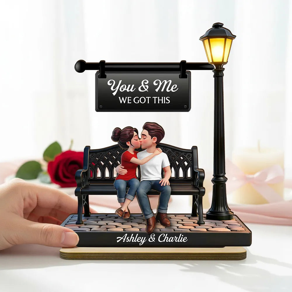 You & Me We Got This Personalized 2-Layer Wooden Plaque Sweet Couple Bench Kiss Keepsake A Heartwarming Gift for Couples