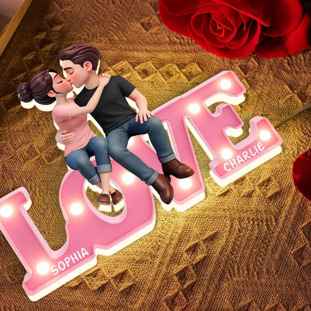 Personalized LOVE Couple Kissing Acrylic Light Box, Warm Glow Bedroom Decor, Unique Gift for Girlfriend or Boyfriend