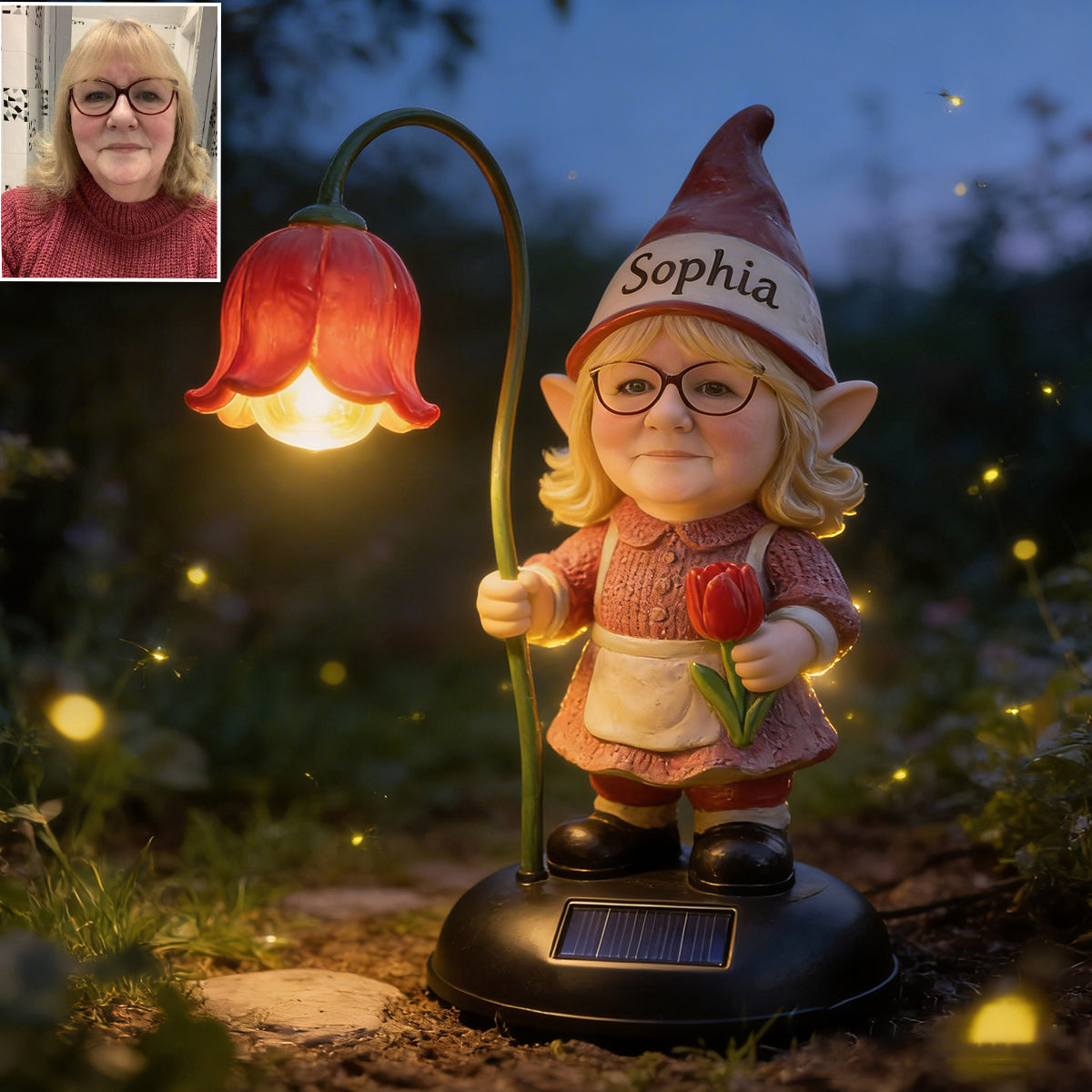 Custom Gnome Light From Any Photo - Personalized Gardening Garden Solar Light