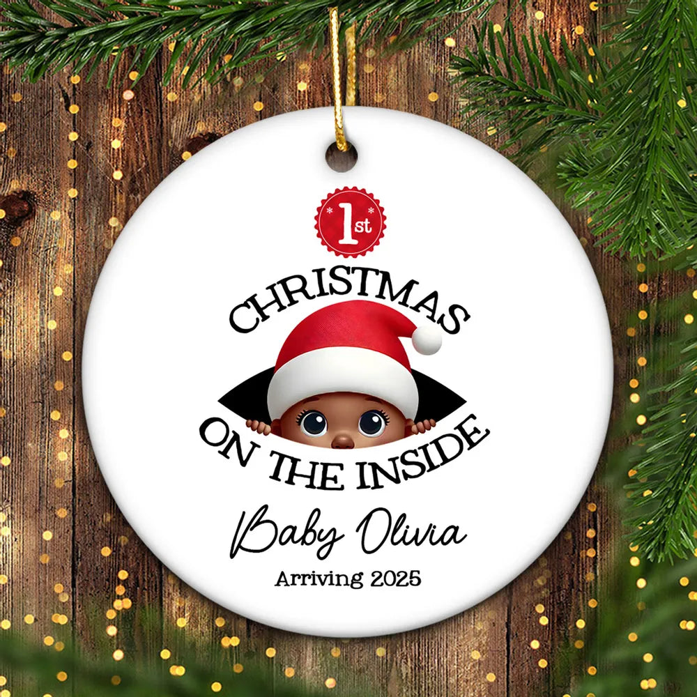 Personalized Christmas Ceramic Ornament for Expecting Parents, Baby Peeking Design, Unique Holiday Keepsake Gift