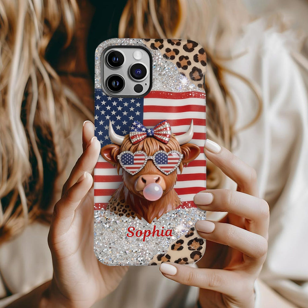 Highland Cow Patriotic - Personalized Highland Cow Full Print Phone Case & Phone Grip