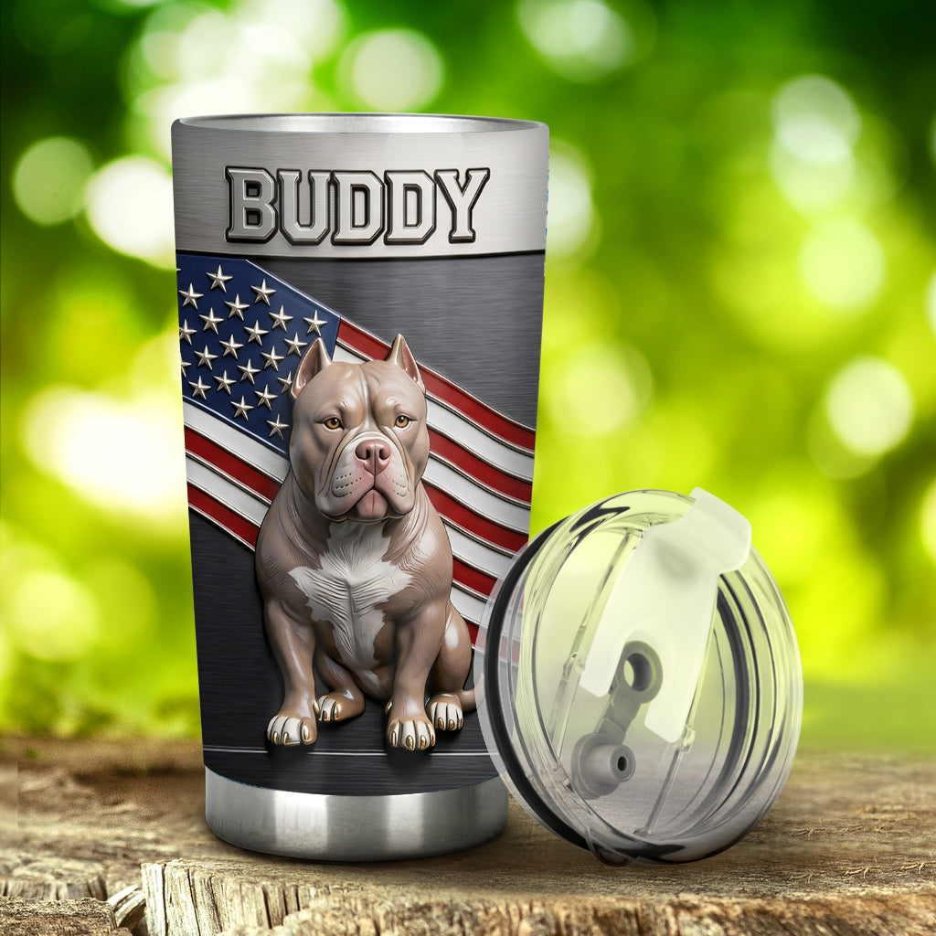 Custom Any Photo Pet With American Flag Pattern - Personalized Dog Tumbler