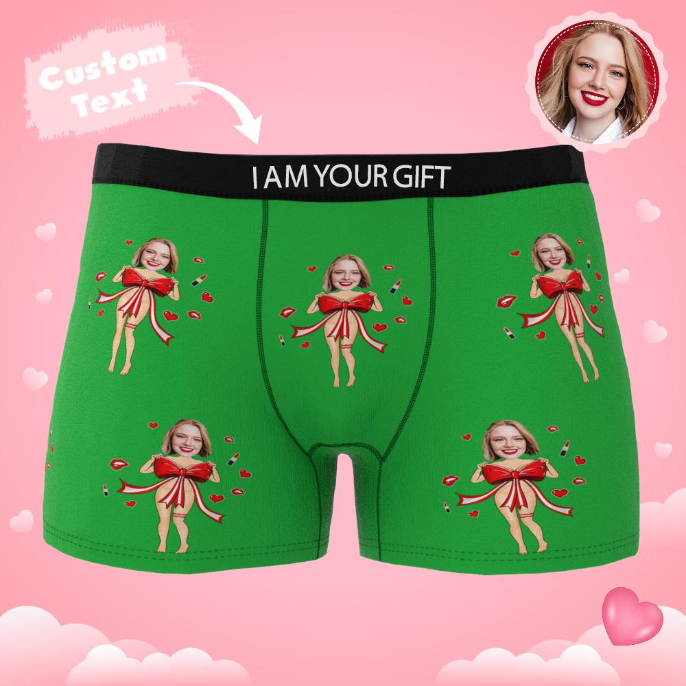 Custom Photo Boxer Red Bow AR View - Personalized Couple Men's boxer briefs