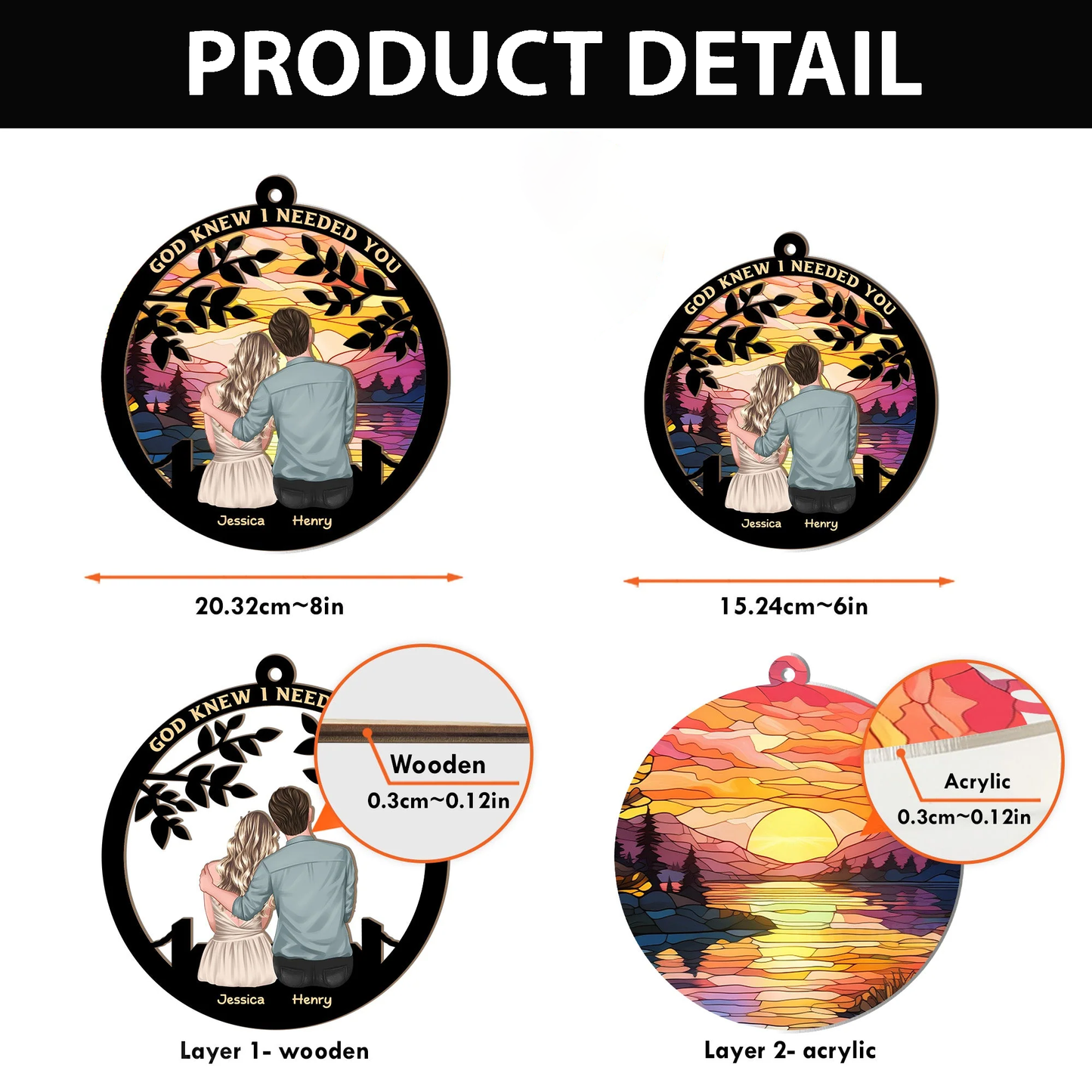 God Knew I Needed You Sunset Lake Wood and Acrylic Layered Ornament – Romantic Gift for Couples