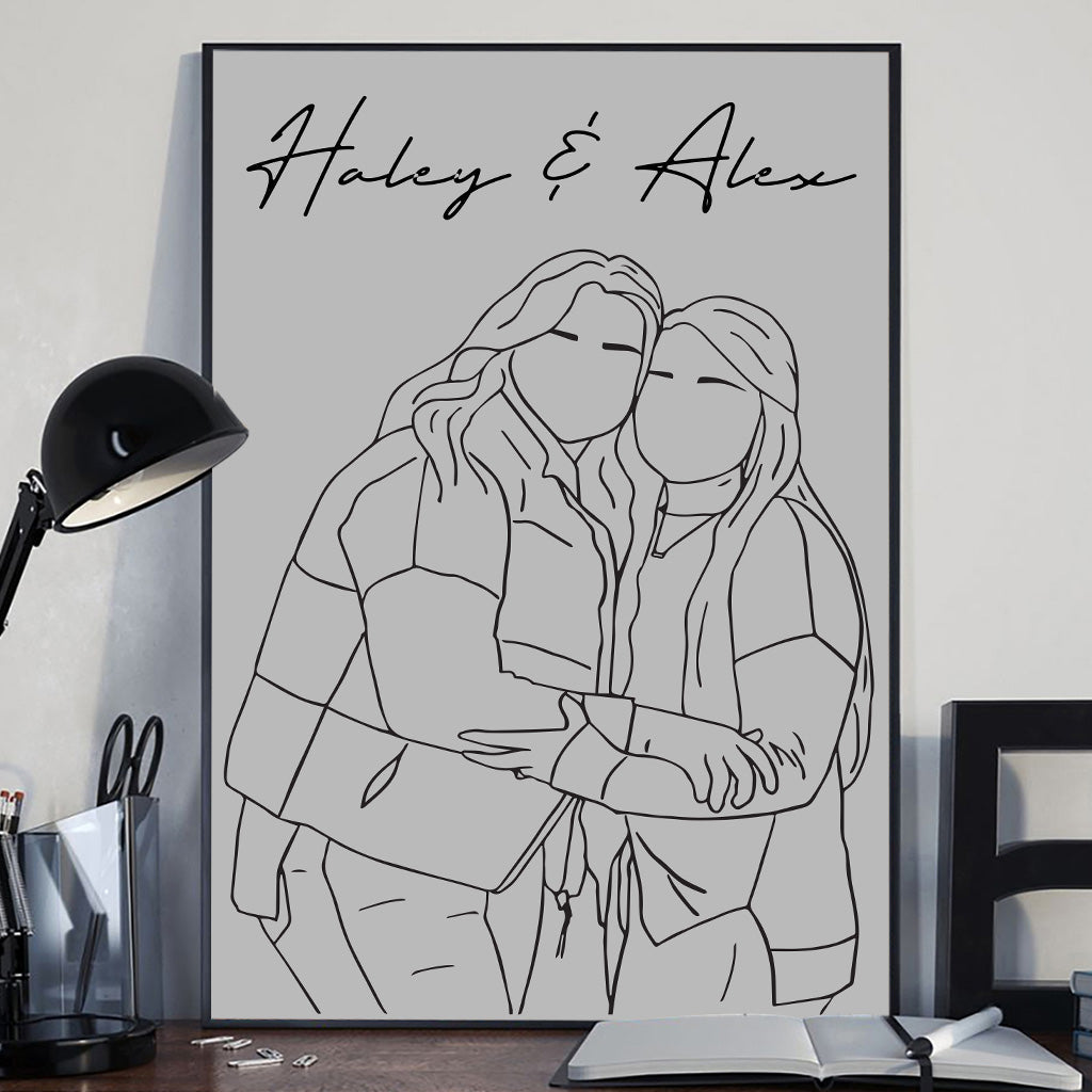 Line Art Portrait - Personalized Sibling Canvas And Poster