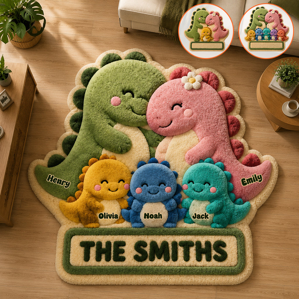 Happy Dinosaur Family - Personalized Family Non-Slip Tufted Rug