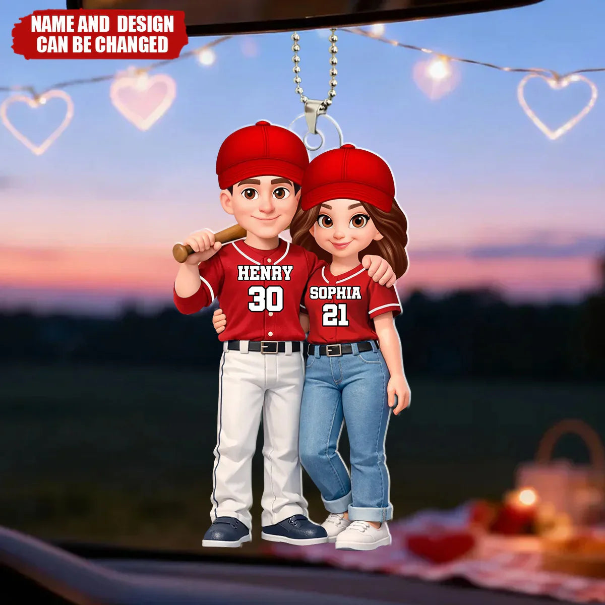 I'll Always Be Your Biggest Fan Acrylic Car Hanger, Personalized Baseball Couple Mirror Decor, Sweet Gift for Couples