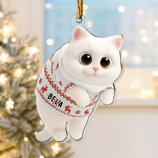 Acrylic Ornament - Cute Cat in Holiday Sweater, Customizable Tree Decor, a Unique Gift for Cat Lovers