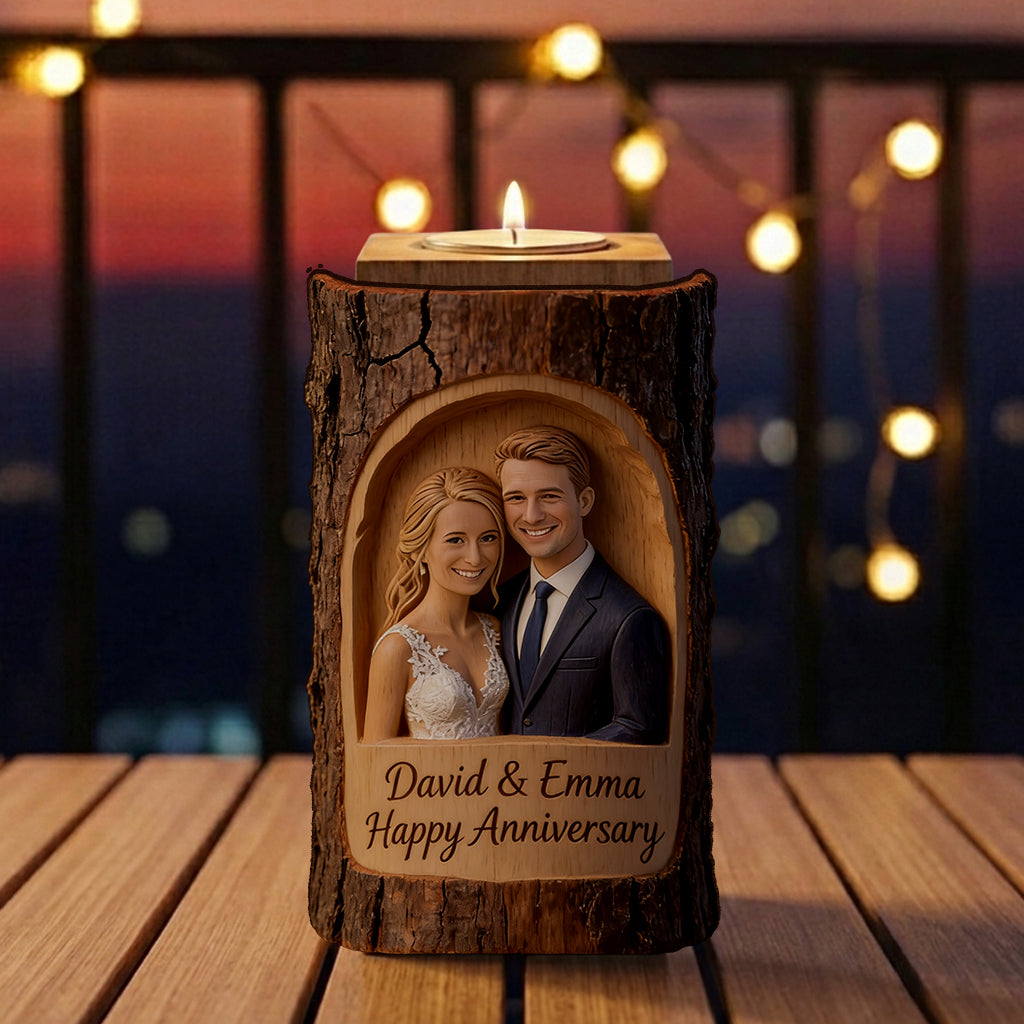 Custom Any Photo Couple Gift - Personalized Couple Custom Shape Wooden Candle Holder