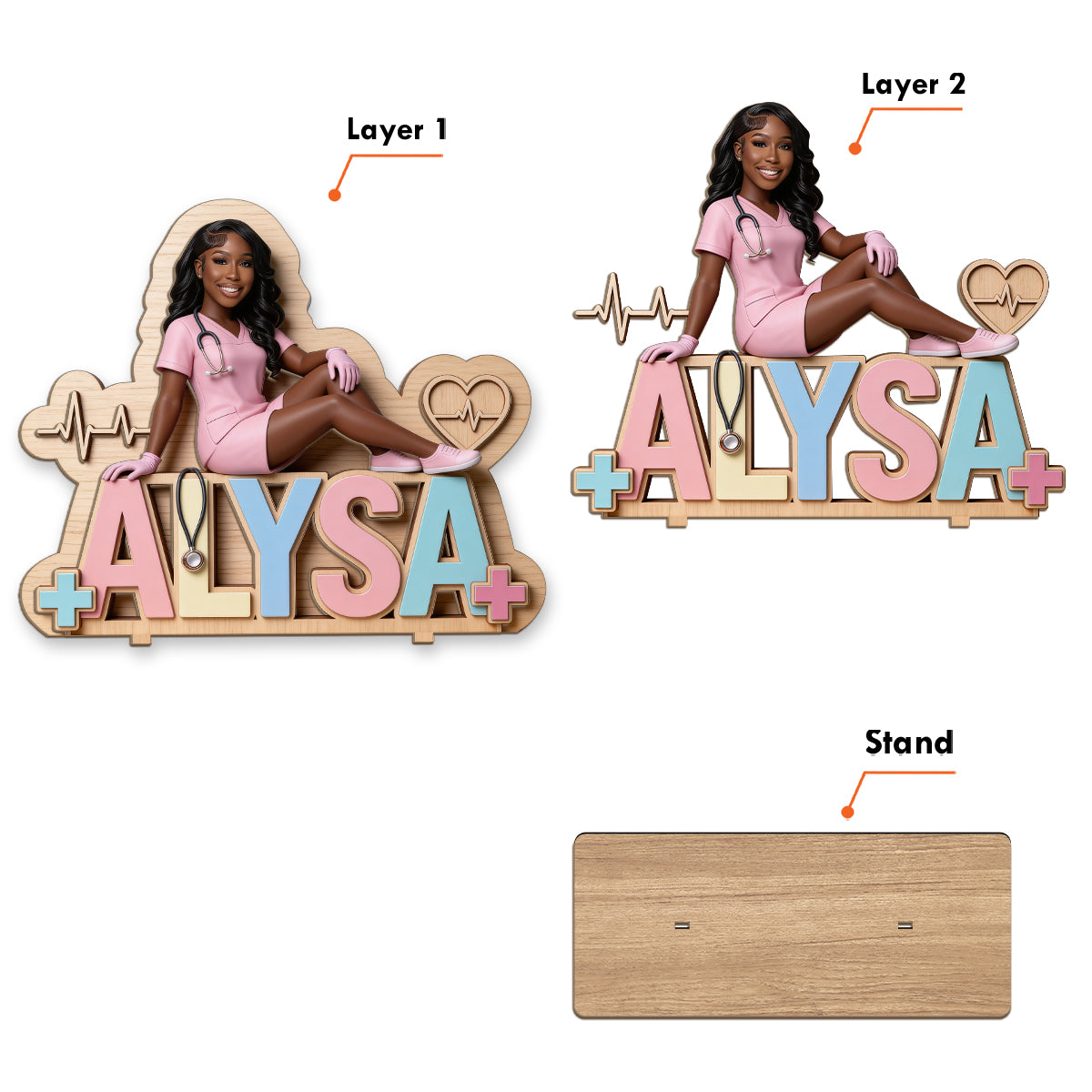 Gift For Nurse - Personalized Nurse 2 Layered Big Freestanding