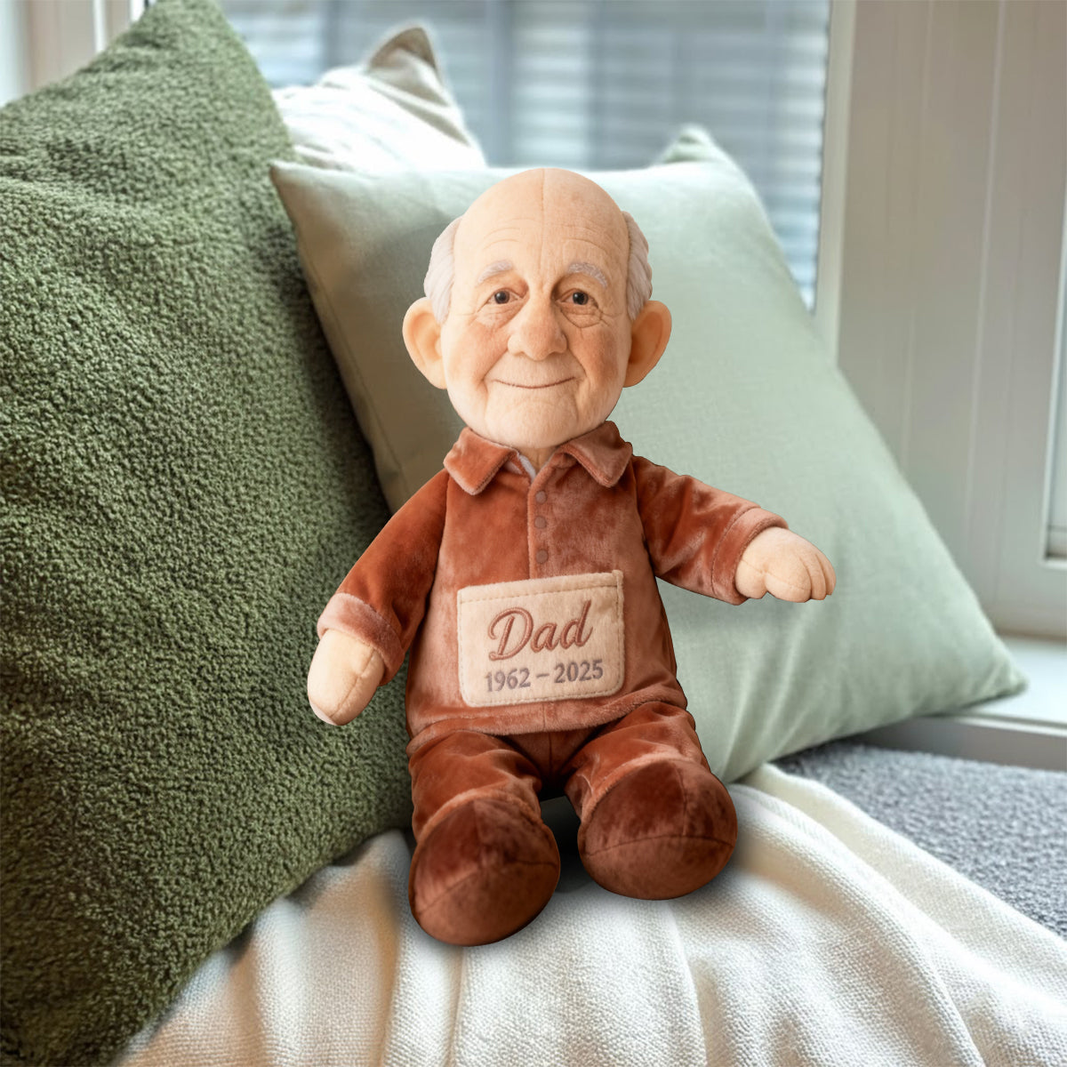Custom Memorial Black Grandpa Faux Fur Shaped Pillow - Personalized Funeral Keepsake Stuffed Figure, Remembrance Gift for Loss of Grandfather