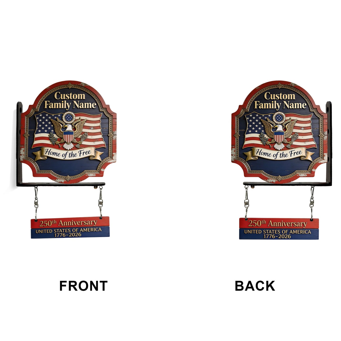 Home Of Free - Personalized Patriot Wooden Wall Mount Sign