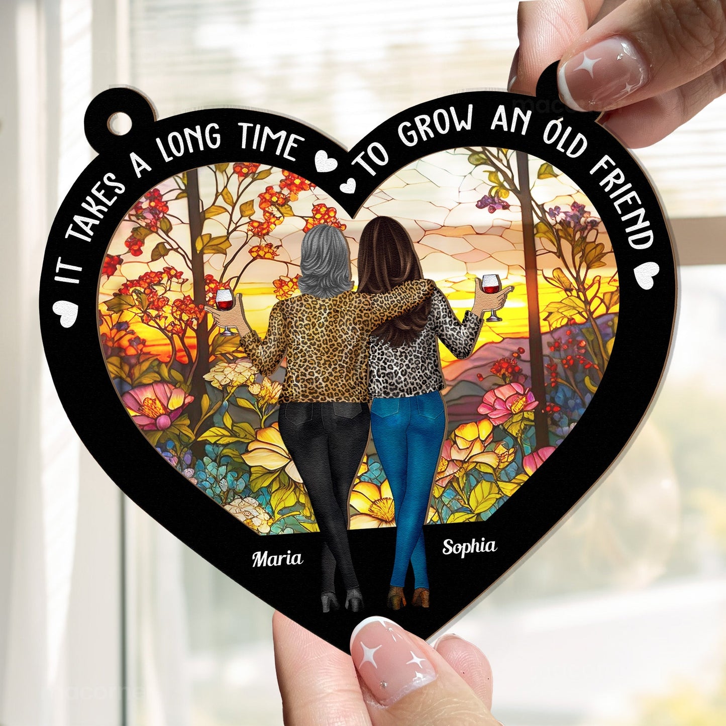 Heart-Shaped Wood and Acrylic Layered Ornament – “It Takes a Long Time to Grow an Old Friend” Gift for Best Friends