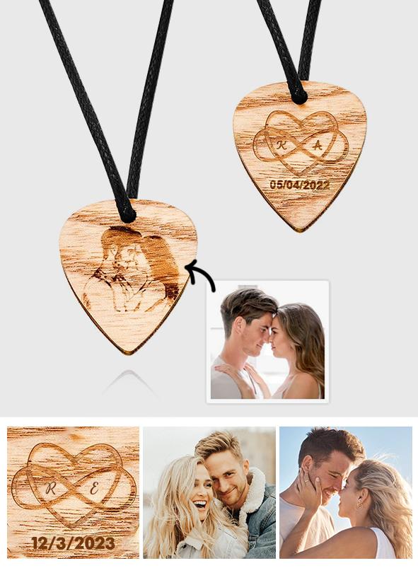 Forever And Always - Personalized Couple Photo Wooden Necklace