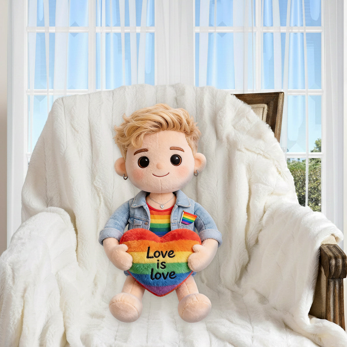Custom Any Photo, Love Is Love - Personalized LGBT Support Premium Faux Fur Pillow