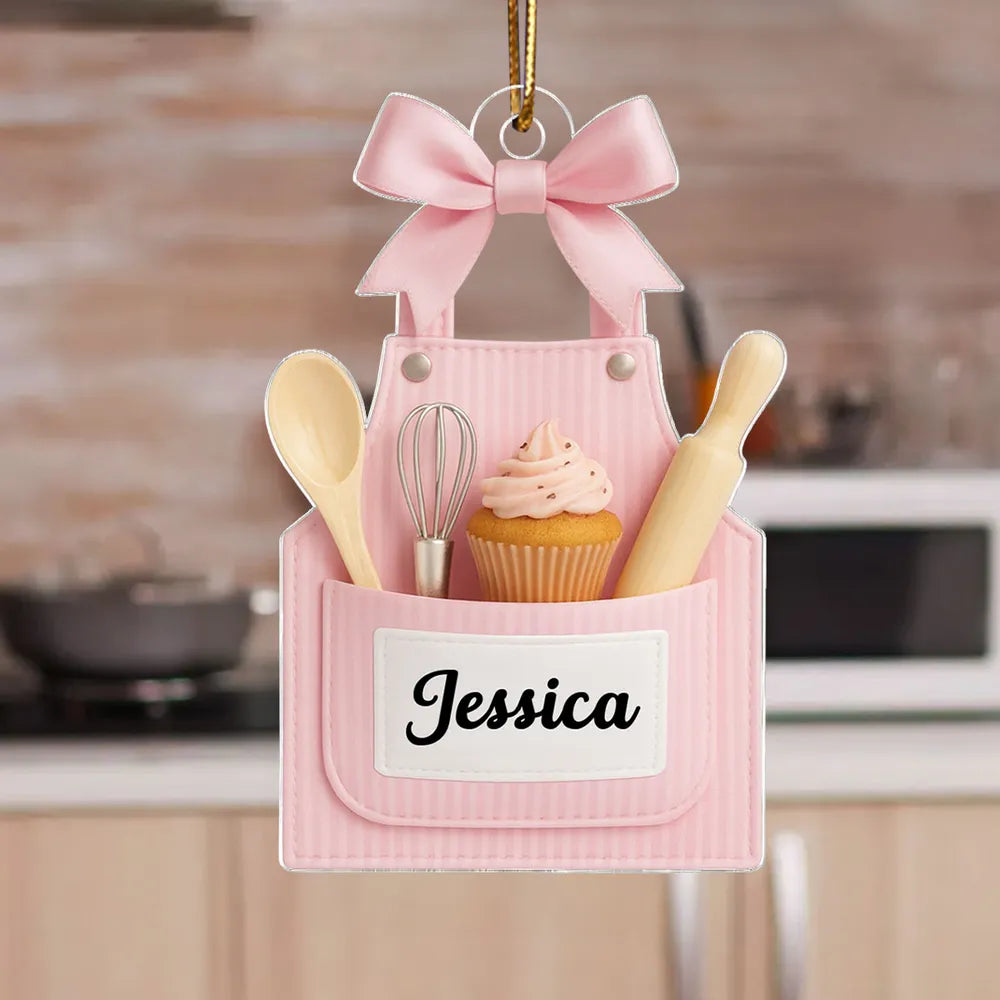 Acrylic Ornament Personalized Sweet Baking Apron with Cupcake Look for Holiday Home Decor, Heartwarming Gift for Her