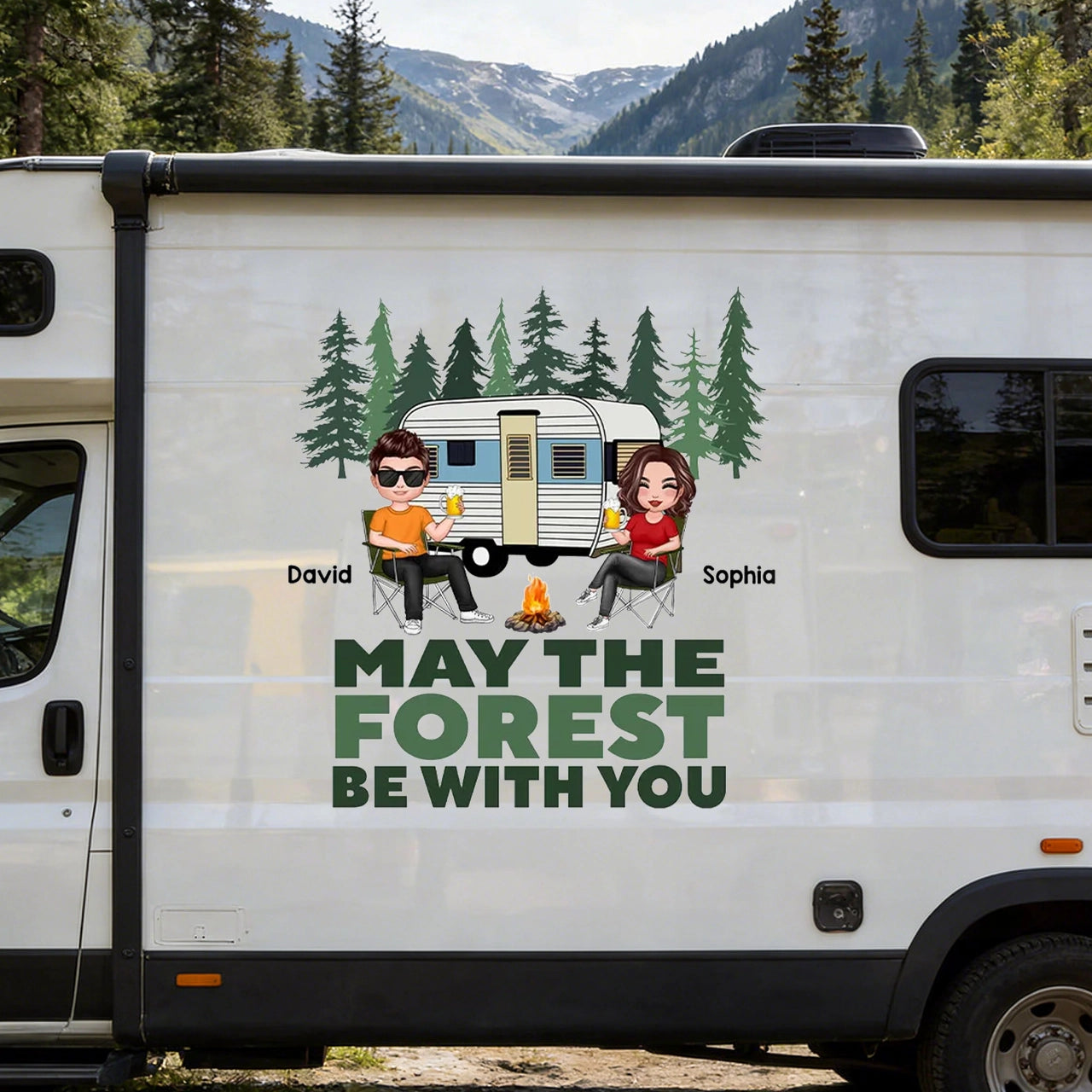 Personalized Camping Couple Sticker Decal for Car or RV Window - May The Forest Be With You Unique Gift